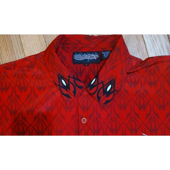 Men's Sapphire Lounge Shirt Dragon Red Black Button up Short Sleeve - Large - Picture 3 of 5